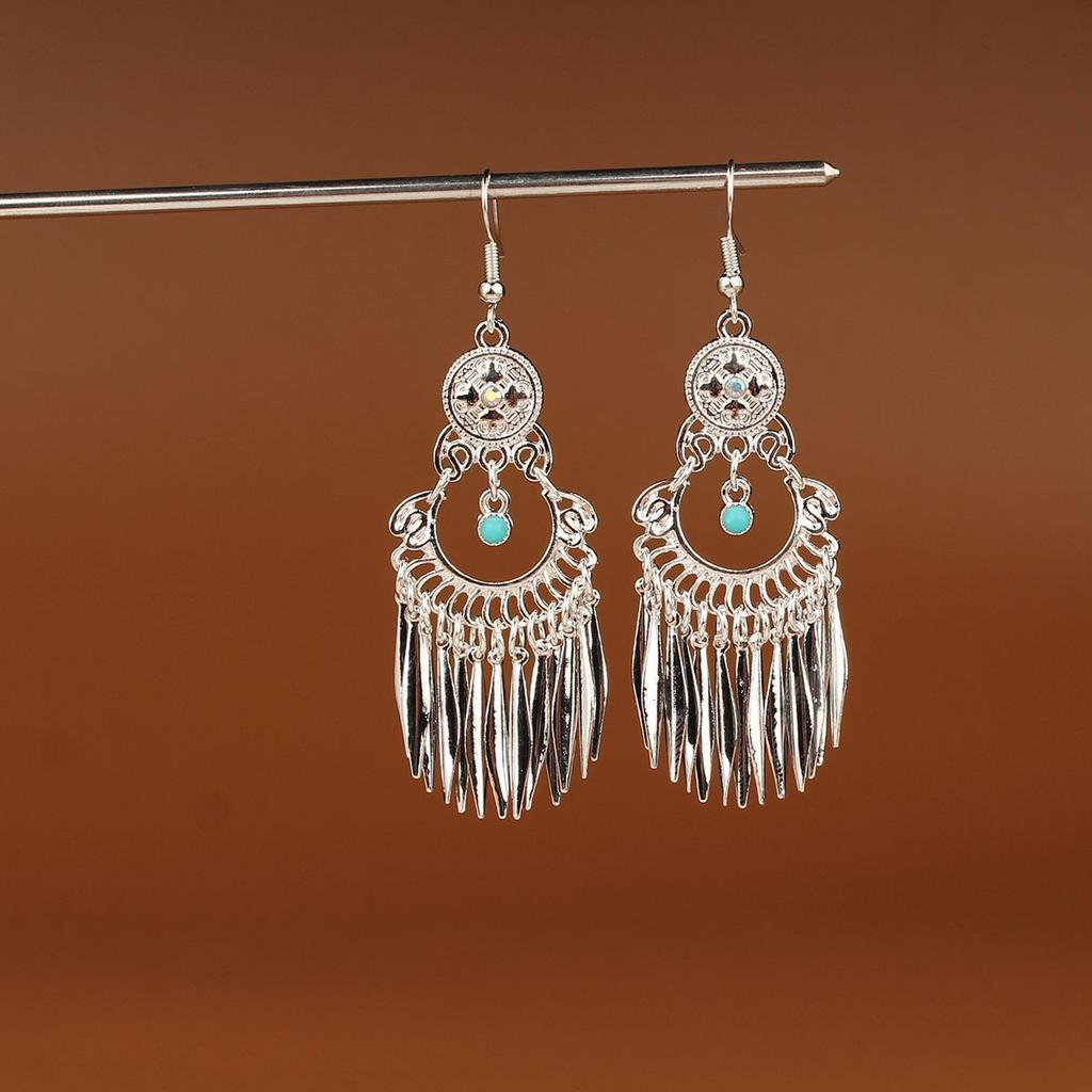 Turquoise Earrings Bohemian Drop Ear Earrings with Tassels, Geometric Alloy, Retro Style, Boastful Ear Accessories
