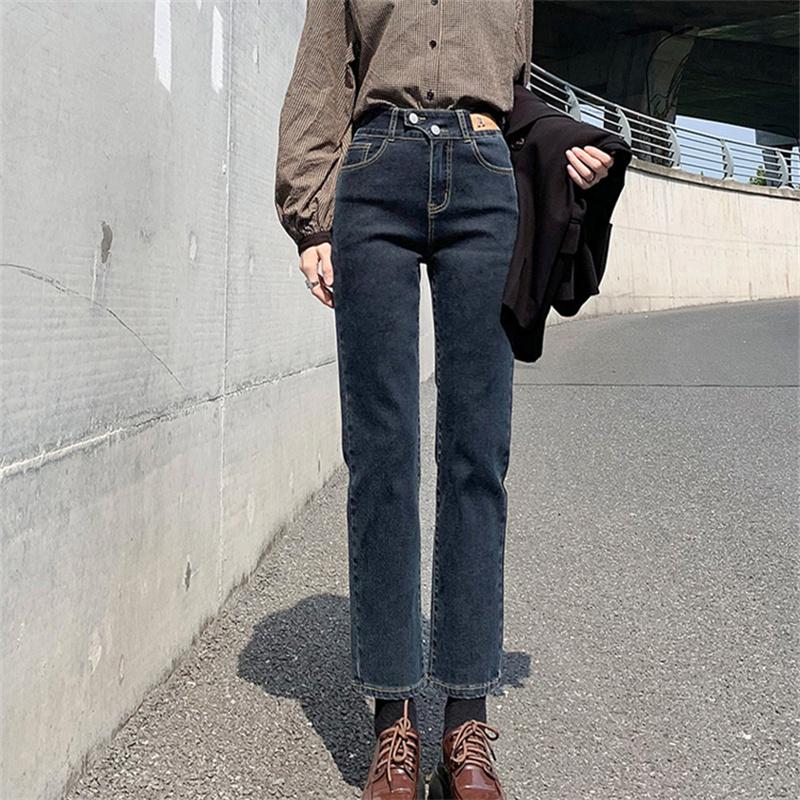 New Autumn Winter Korean Loose High Waist Leisure Slim Versatile Pant Jeans Womens Elastic Vintage Fit Straight pants Streetwear