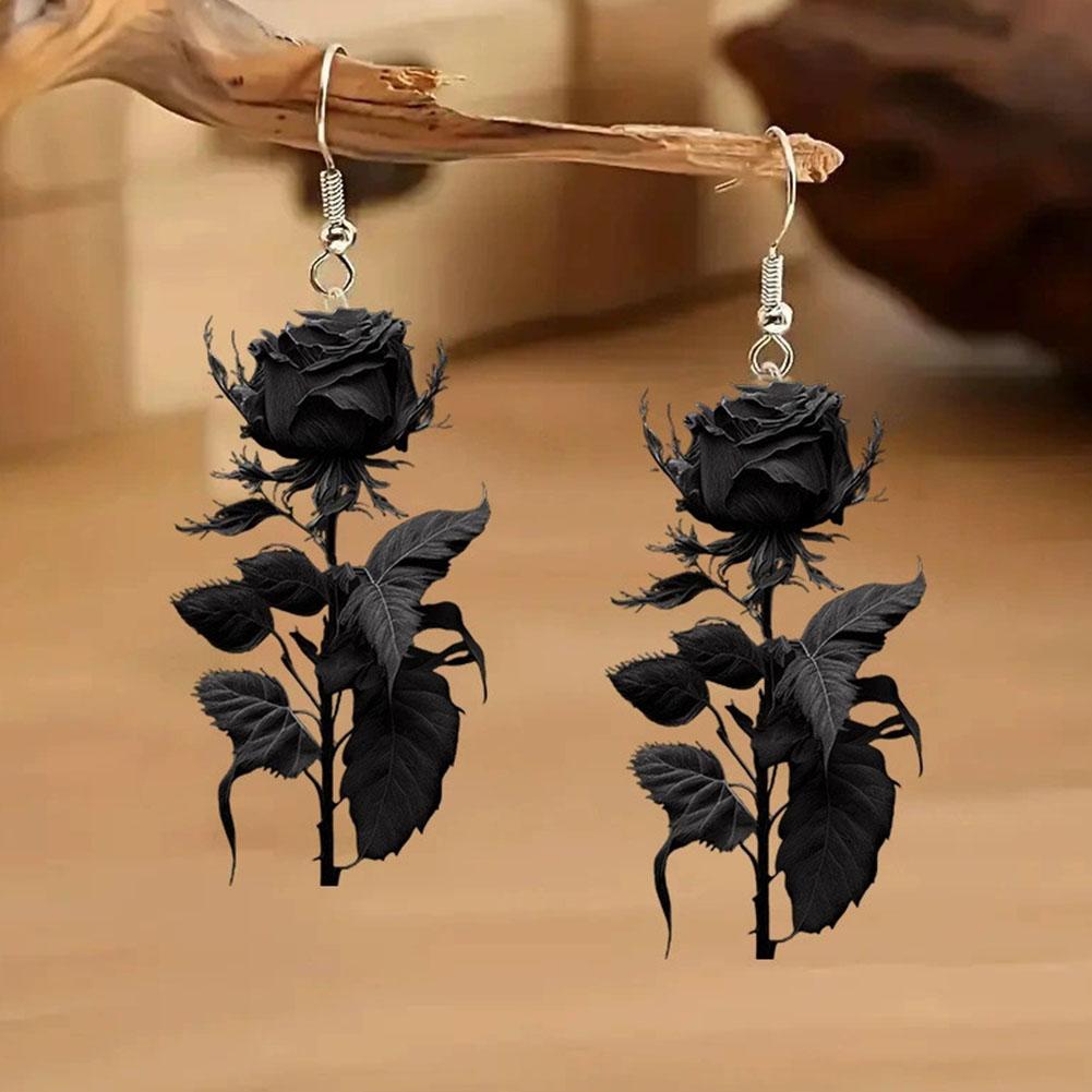 Fashion Acrylic 2D Flat Rose Earrings Romantic 2D Flat Rose Forest Flower Earrings Retro Art Style Earrings Jewelry Gifts