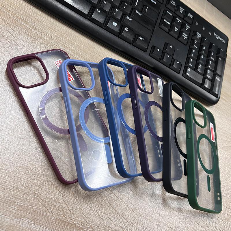 Applicable to iphone15 skin-sensitive frame magnetic case Apple 16ProMax transparent 13 protective cover 14 hard case wholesale