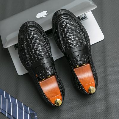 Zapatos de Primavera de Cuero Tejido Negro Mocasines Zapatos de Marca de Lujo para Hombre Mocasín de Cuero de Alta Calidad Zapatos de Suela Blanda Zapatos Casuales