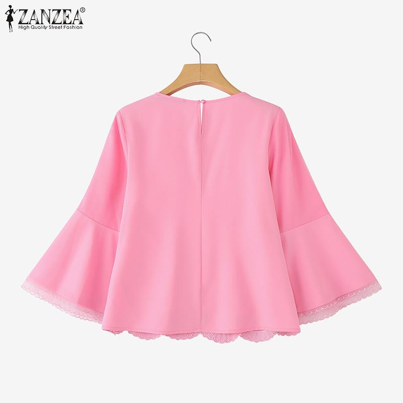 ZANZEA Women Casual Embroidery Mesh Patchwork Loose 3/4 Sleeve Blouse