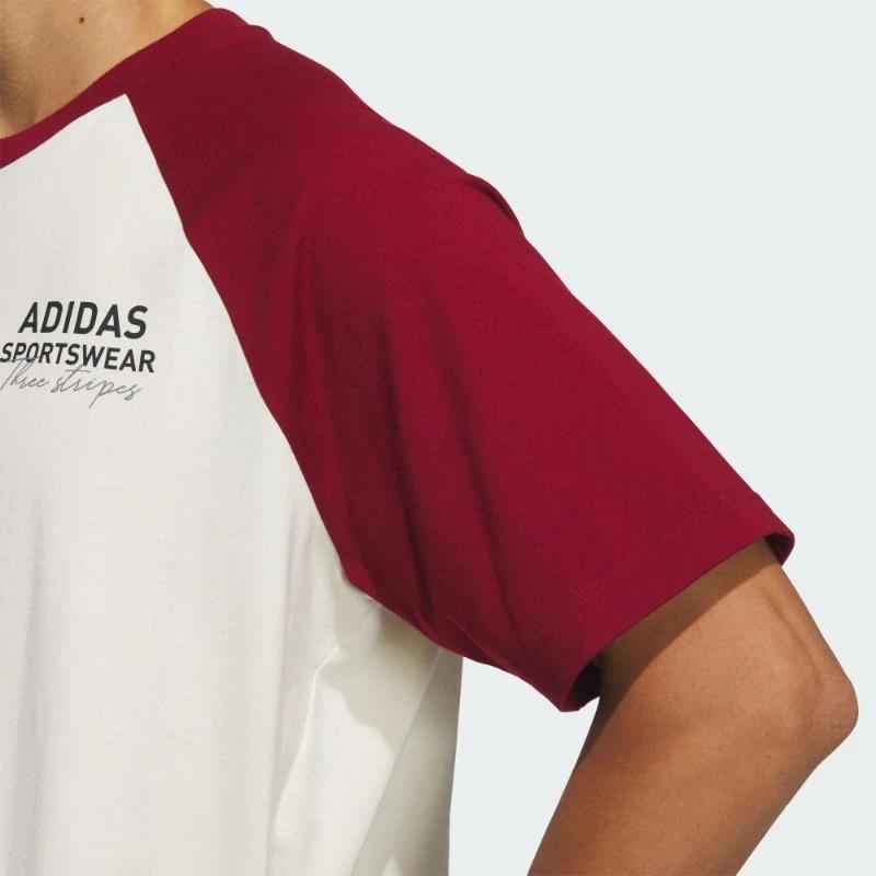 Adidas SS25 Casual Comfortable Soft Round Neck Raglan Short Sleeve T-Shirt Unisex T-Shirts White Red JZ0119