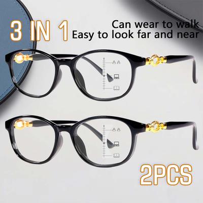 2pcs 3-in-1 Progressive Reading Glasses for Women Computer Reading Use with Prescription Strengths +1.0 To +3.0