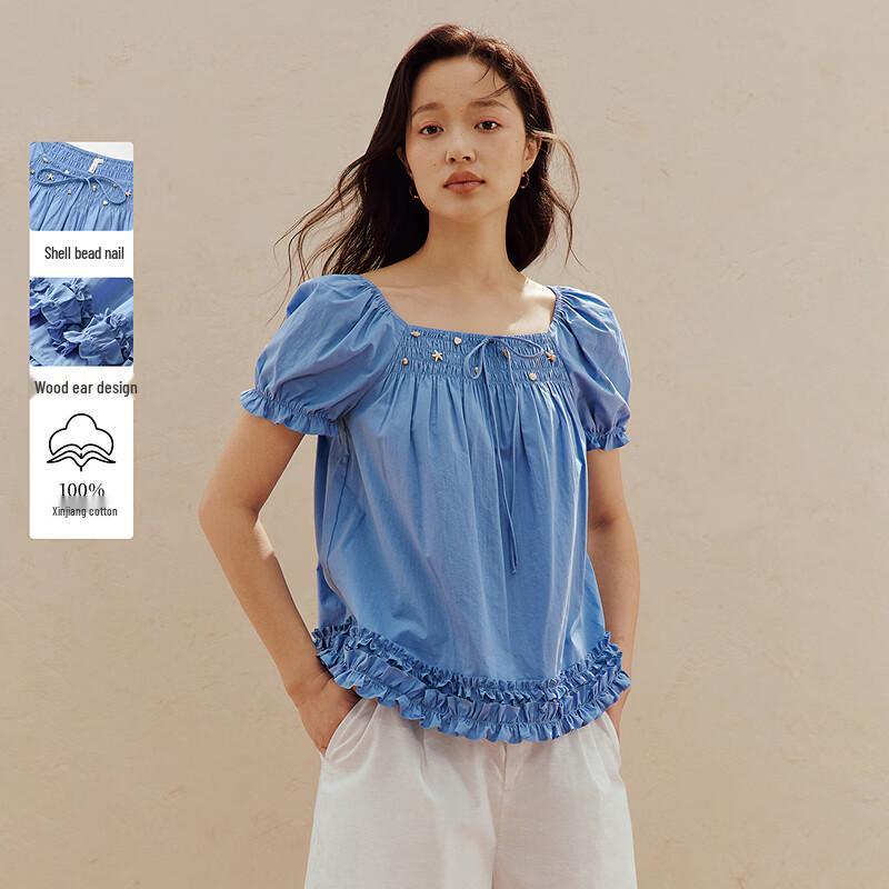 Inman Shell Beaded Puff Sleeve Shirt M