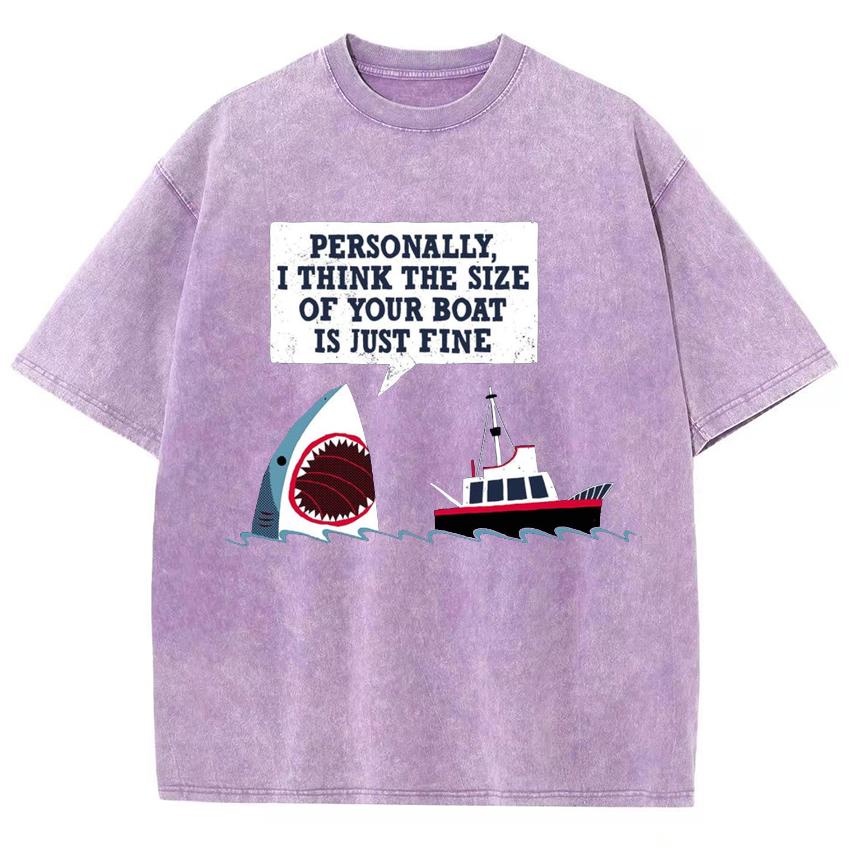 Summer Cartoon Shark Ship Print Ladies T-Shirt Washed Oversized Half Sleeve Cute Casual Fashion Top In Stock