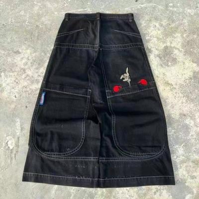 Mens Hip Hop Streetwear Kangaroo Embroidery Denim Pants Loose Fit Casual Skateboarding Trousers