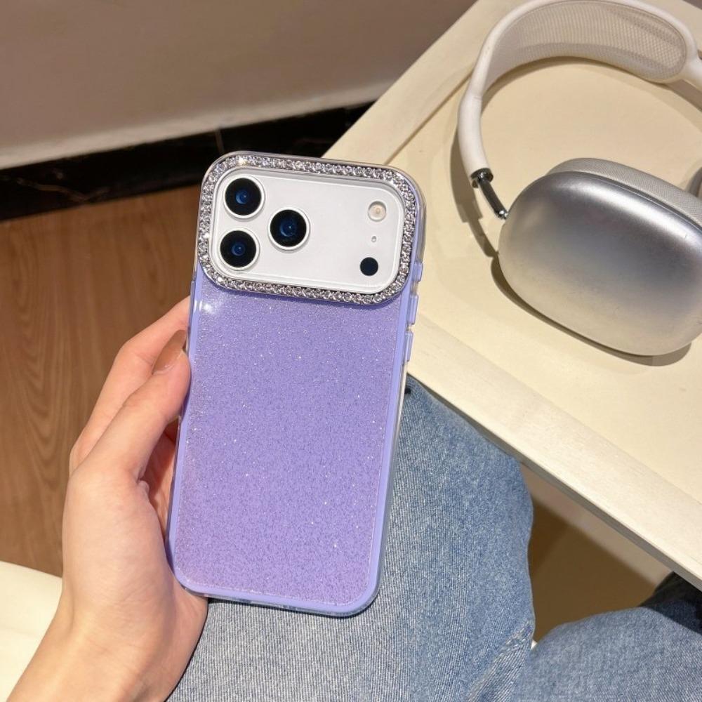 Glitter Diamond Camera Solid Color Phone Case For iPhone 17 16 15 14 Plus 13 12 11 Pro Max Shiny Glossy Shockproof Cover