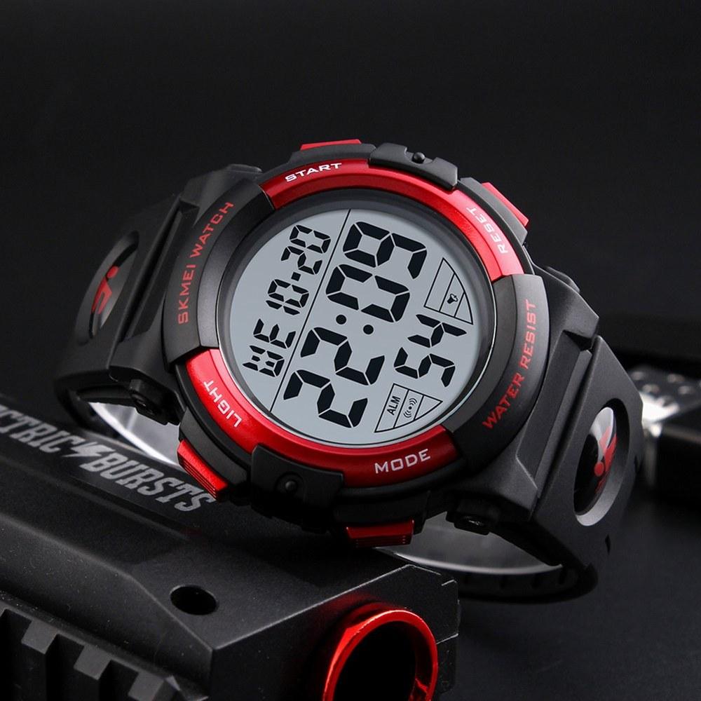SKMEI Men's Waterproof Sports Watch Digital LED Large Display Silicone Band Military Watch Red