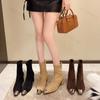 Mode Square Heel Damen Elastische Socken Kurze Stiefel Mode Seitliche Reißverschlüsse Schlanke Stiefeletten Retro Stil Designer Metallspitze Damenschuhe