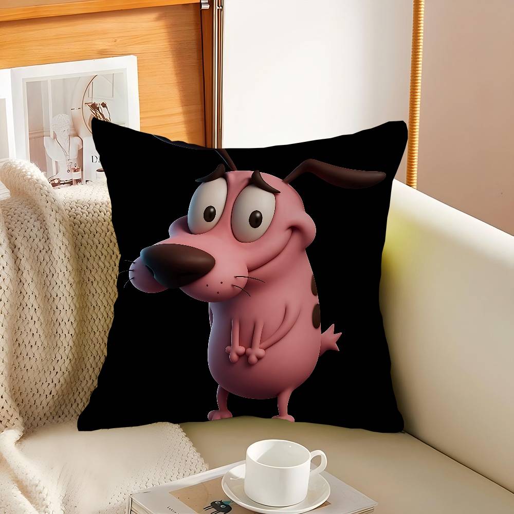 Cute Courage The C-Cowardly Dog Pillow Covers Cartoon Sofa Decorative Home Double-sided Printing Short Plush Cute Cushion Cover