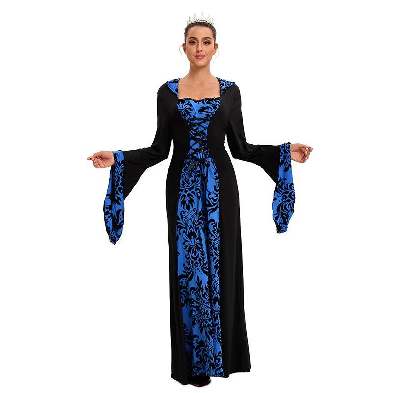 New women's long medieval dress retro hooded long-sleeved long dress stage performance clothes