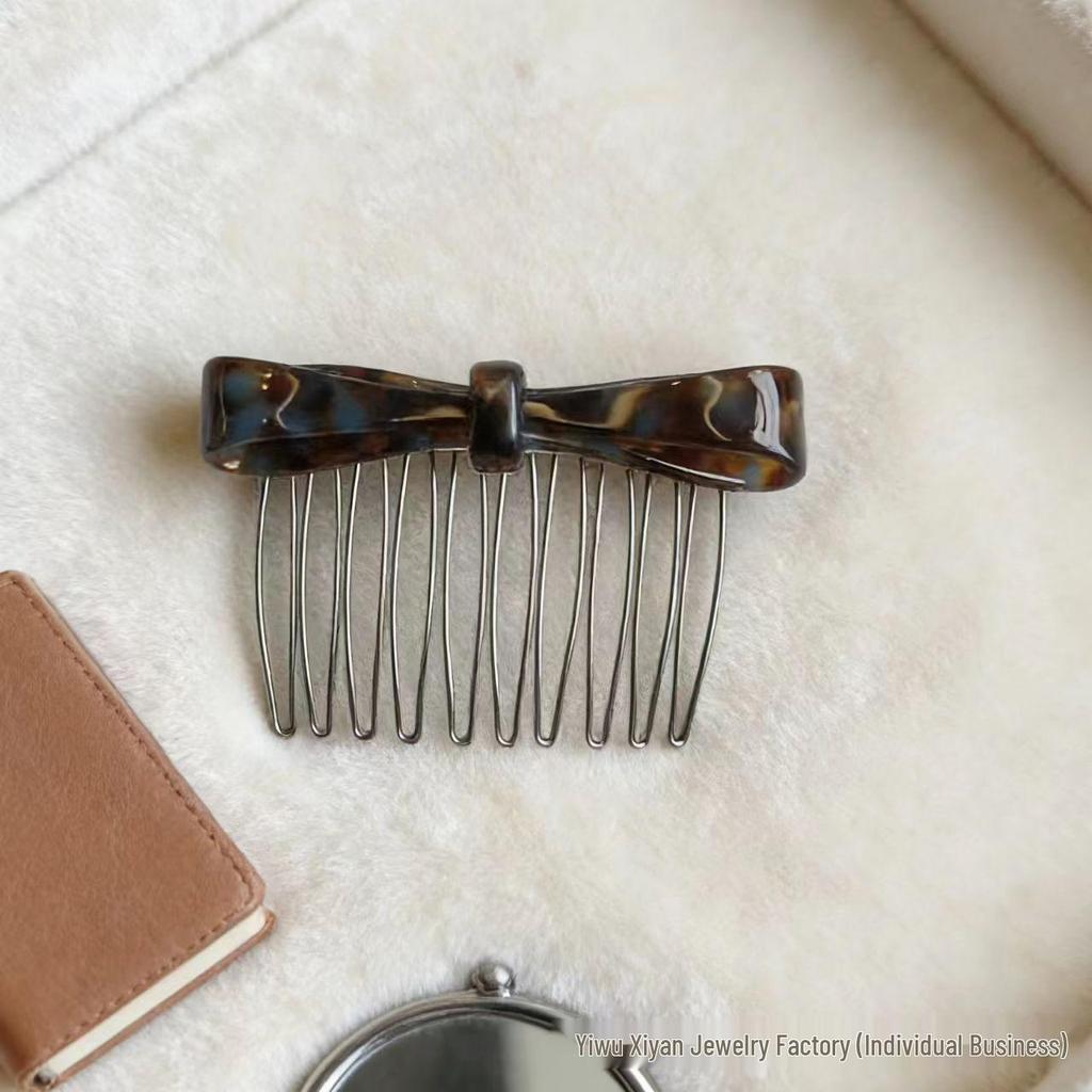 Korean-Japanese Style Acetate Bow Hair Comb for Women – Elegant Hair Bun & Bangs Accessory