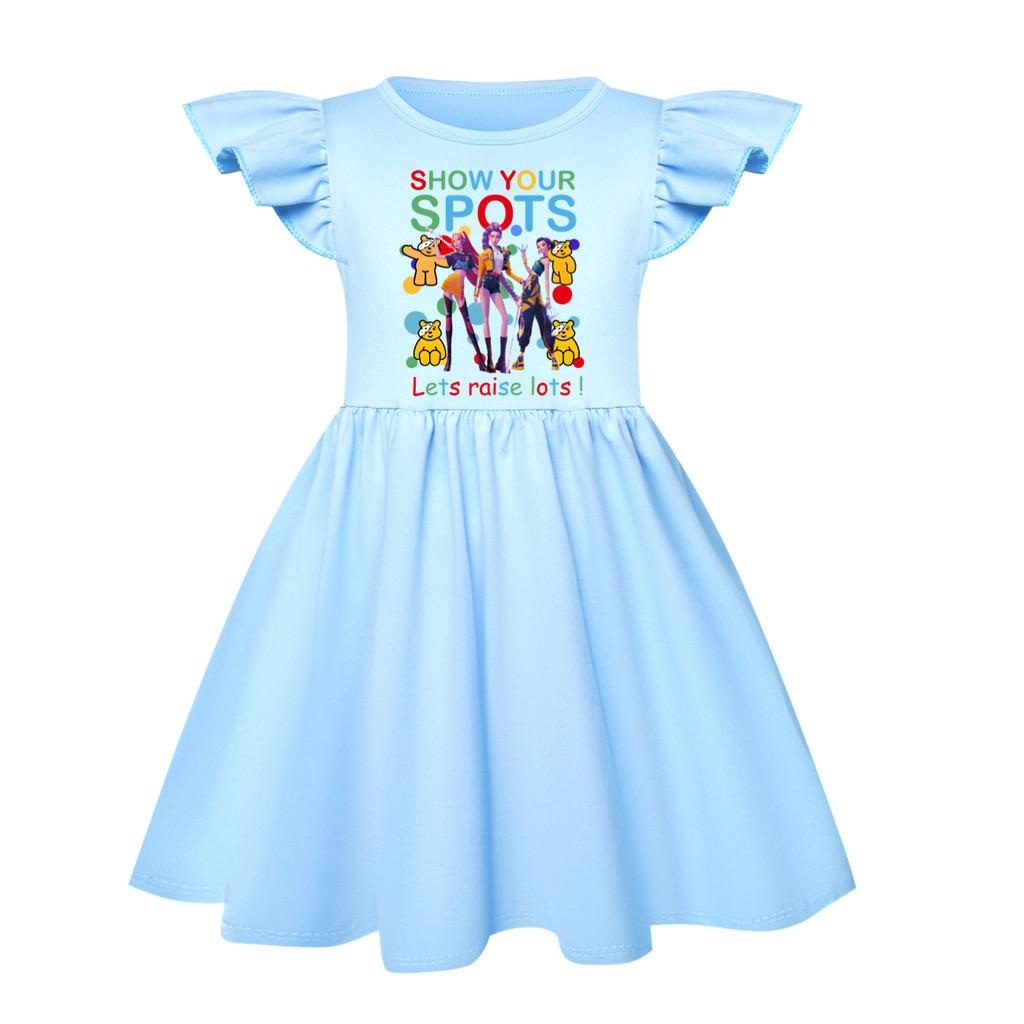 

5101 Kids Girls Mira Zoey Rumi Printed Ruffle Short Sleeves Casual Dress 150cm світло-синій колір