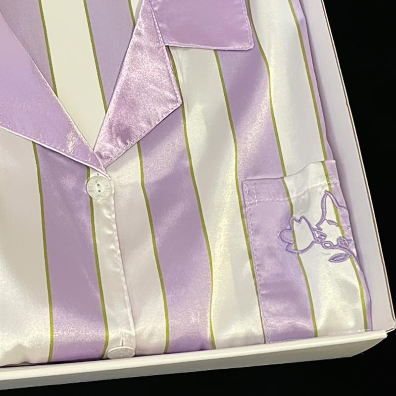 Nuovo Set Pigiama Estivo da Donna Dolce in Raso con Stampa a Righe Manica Corta+Pantaloni Donna Carino Abbigliamento per la Casa Casual