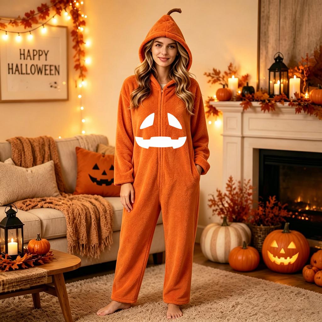Damen Halloween Print Flanell Strampler Loungewear Set für gemütliches Entspannen