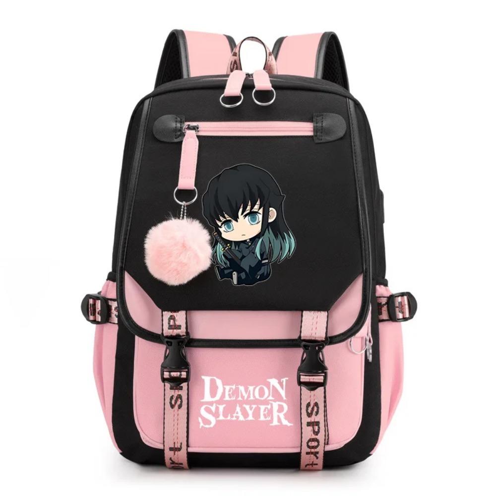 Anime Tokitou Muichirou Printed Shoulder Backpack Teenagers Outdoor USB Zipper Rucksack High Quality Backpacks