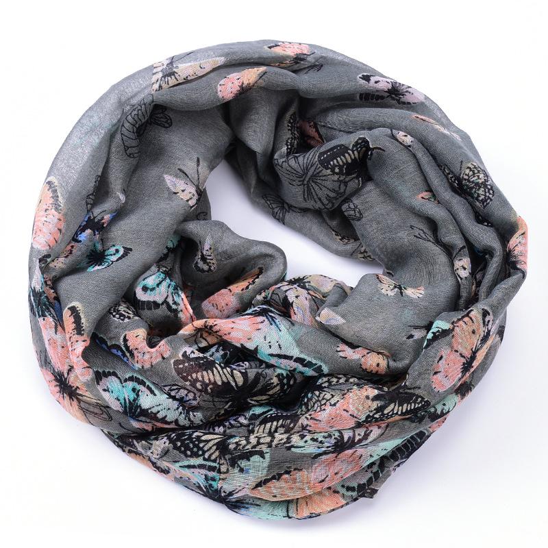Nuova Sciarpa Infinity Stampa Farfalle alla Moda per Donna Inverno Pashmina Anello Circolare Sciarpe Animali Stampati Donna Sciarpa ad Anello