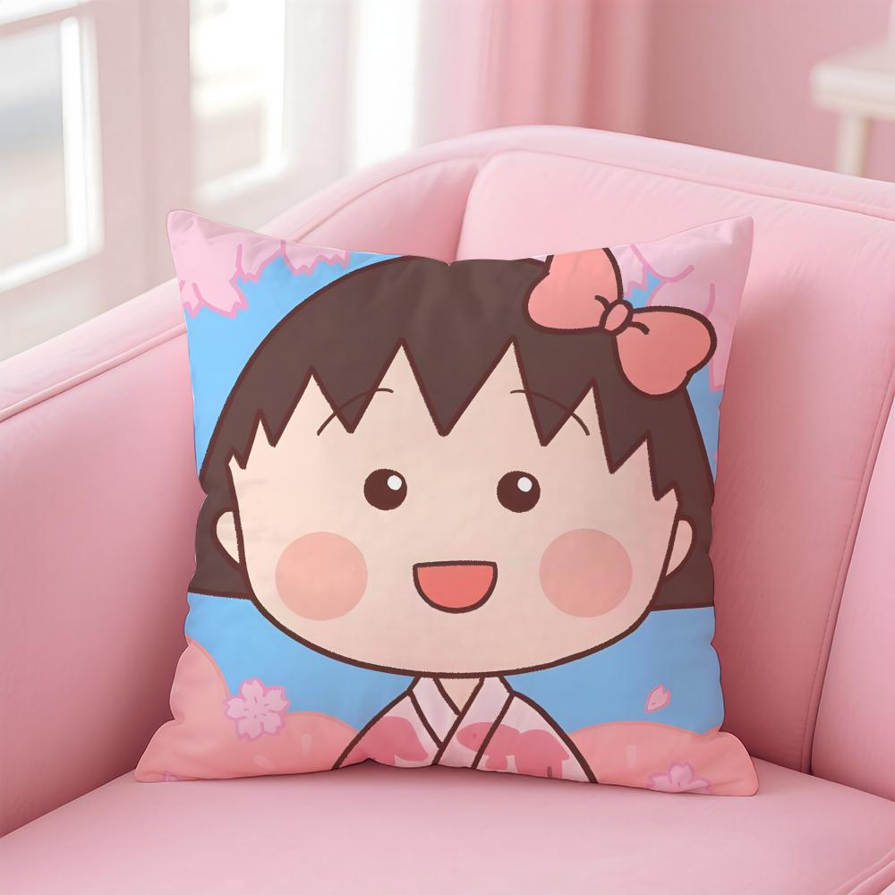 Cute Anime C-Chibi M-Maruko Chan Cushion Cover Comfortable Reversible Pillow Cover Ideal for Car Sofa Bedroom & Beyond