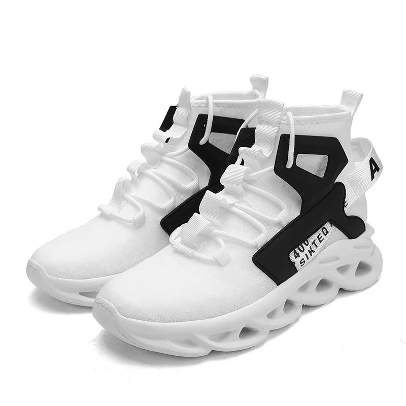 High Top Fashion Shoes for Men Comfortable Cushioning Lightweight Running Shoes Breathable Fabric Running Thick Soled Shoes
