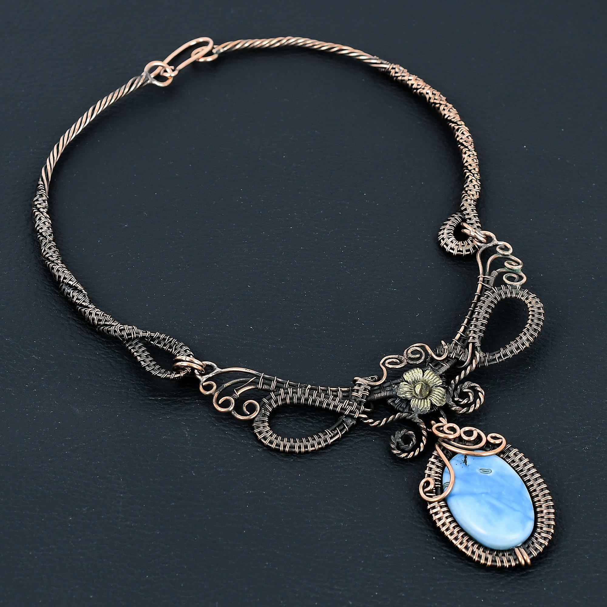 

Owyhee Opal Necklace Handmade Jewelry, 999 Copper Wire Wrapped Necklace Designer Gemstone Jewelry Adjustable Chain Necklace Gift For Mom
