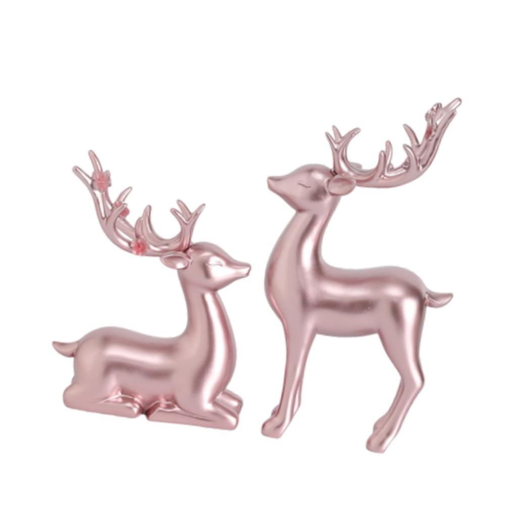 2x Reindeer Figurines Christmas Decor, Elk Sculptures, Sitting Standing Deer Statues Ornaments for Party Desktop Holiday Xmas