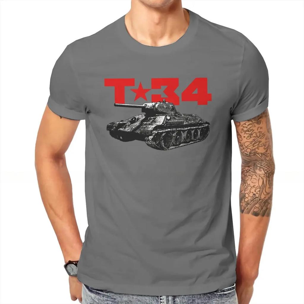 T-34 Tank Pattern Casual T-Shirts Russian USSR CCCP Style Streetwear Casual Short Sleeve Men's T-shirts