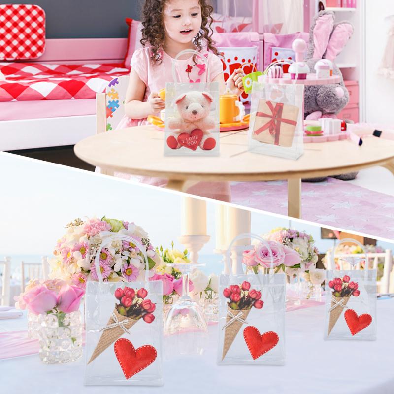 10pcs Transparent Tote Bag With Handles Reusable Gift Bag 23x17x7cm For Shopping Wedding Birthday