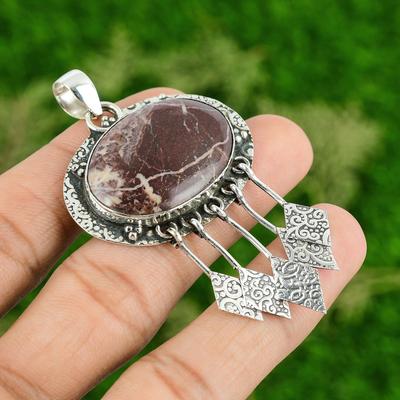 Oval Natural Coconut Jasper Engagement Elegant Trendy Pendant Jewelry 925 Silver
