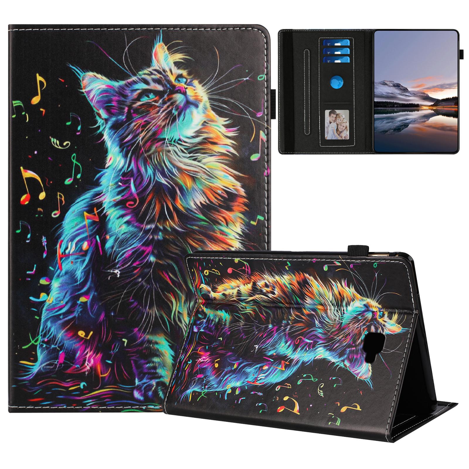 

For Samsung Galaxy Tab A 10.1 (2016) T580 Case Pattern Leather Tablet Cover with Auto Sleep/Wake,Card Holder Musical Note Cat