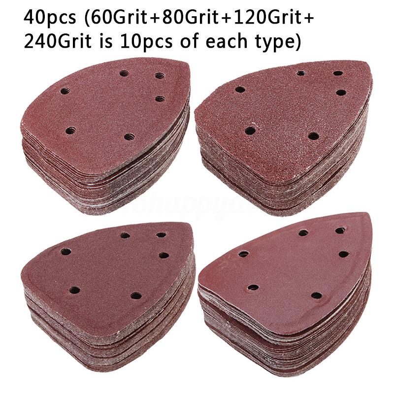 40 Pcs Delta Mouse Sanding Sheets Palm Sander Tool Pads 60 80 120 240