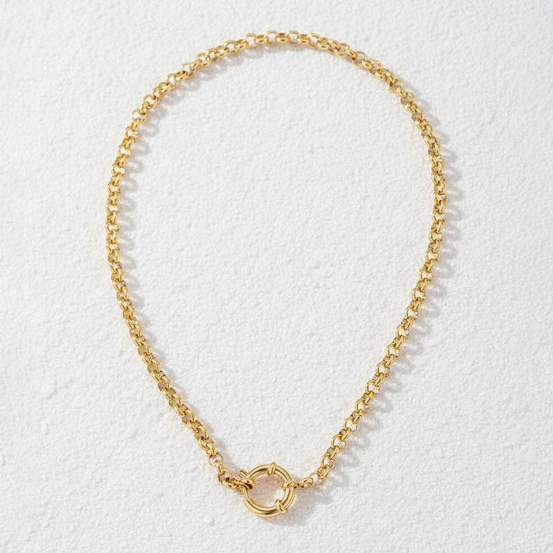 Simple Stainless Steel Round Hollow Pendant Necklace for Women Unique Metal Cuban Chain Clavicle Chain Fashion Party Jewelry