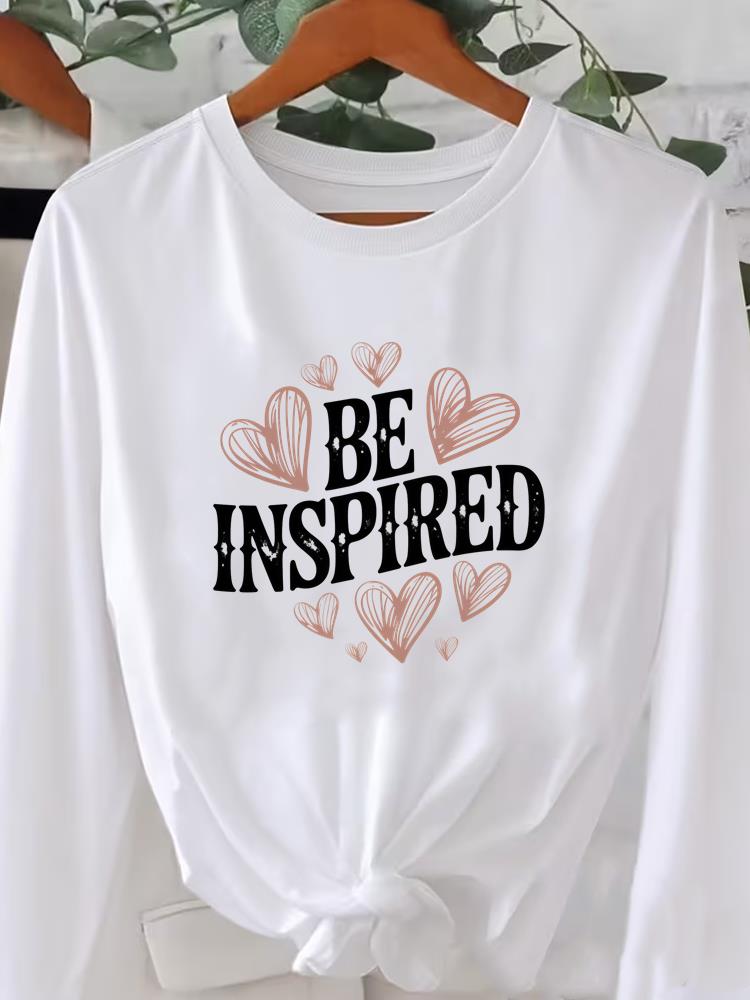 (Asian Size) flower letter cute style Printed o-neck Long Sleeve T Shirt Tee Lady Women Female Clothing Casual Fashion Top Graphic T-shirts