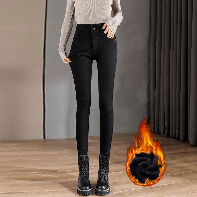 Women s High-Waist Black-Grey Velvet Slim-Fit Stretch Jeans 27