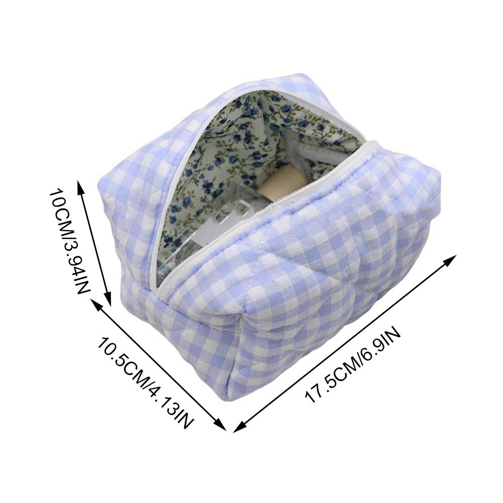 Women Skincare Pouch Large Capacity Quilted Checkered Makeup Bag Lady Makeup Bag Purse Lightweight for Cosmetics Makeup Brushes