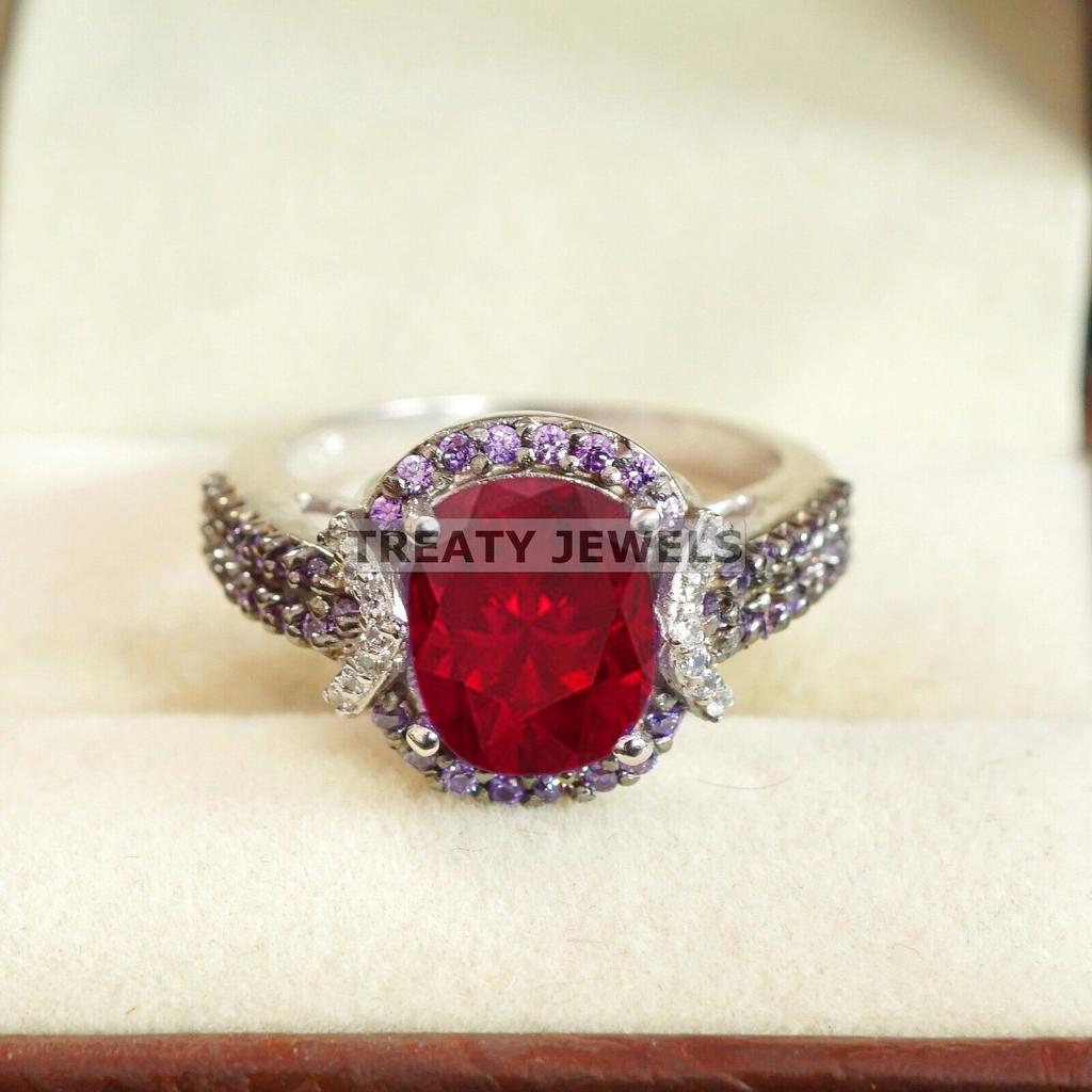 Ruby Oval Cut Gemstone With 925 Sterling Silver Ring For Men's #B533 JL375684148160