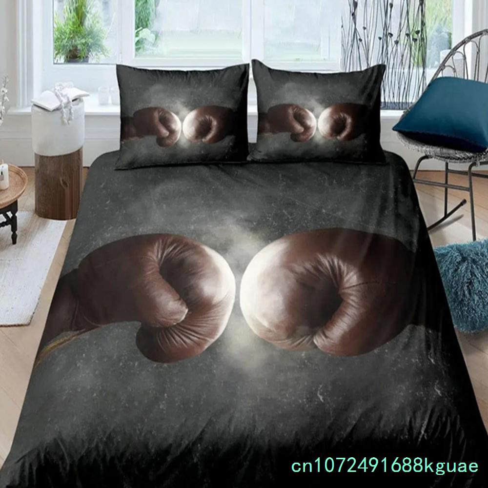 Boxing Bedding Set Red Boxing Gloves Pattern Comforter Cover Sports Theme Duvet Cover Room Pugilism Games Bedding Collection