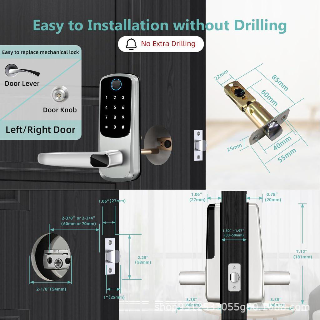 European and American Fingerprint Password Smart Lock with Tuya WiFi - No Drill Installation