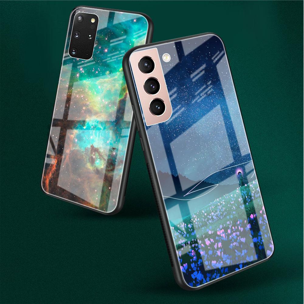Glass Case For Samsung Galaxy S22 S20 FE S21 5G S10 S9 Plus Note 10 20 Lite Tempered Phone Cover Star Cloud