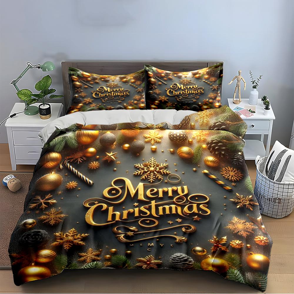 Christmas Stocking with Gifts Design Bedding Set (1 Duvet Cover, 2 Pillowcases, Duvet Not Included)