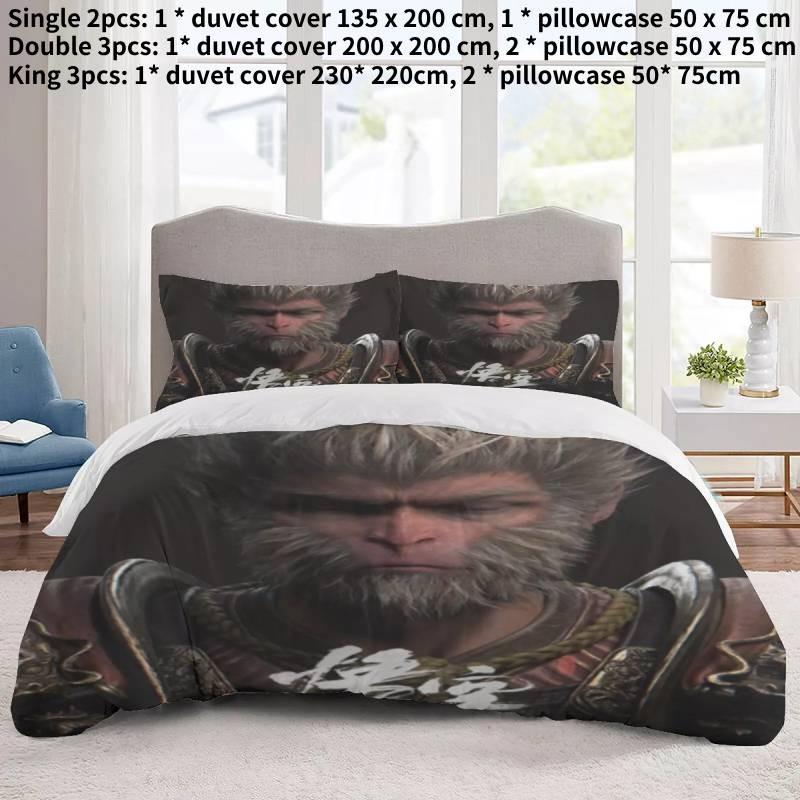 

Myth Black Wukong Game 3d Quilt Duvet Cover Bedding Set Pillowcase Double Single Style A,Single