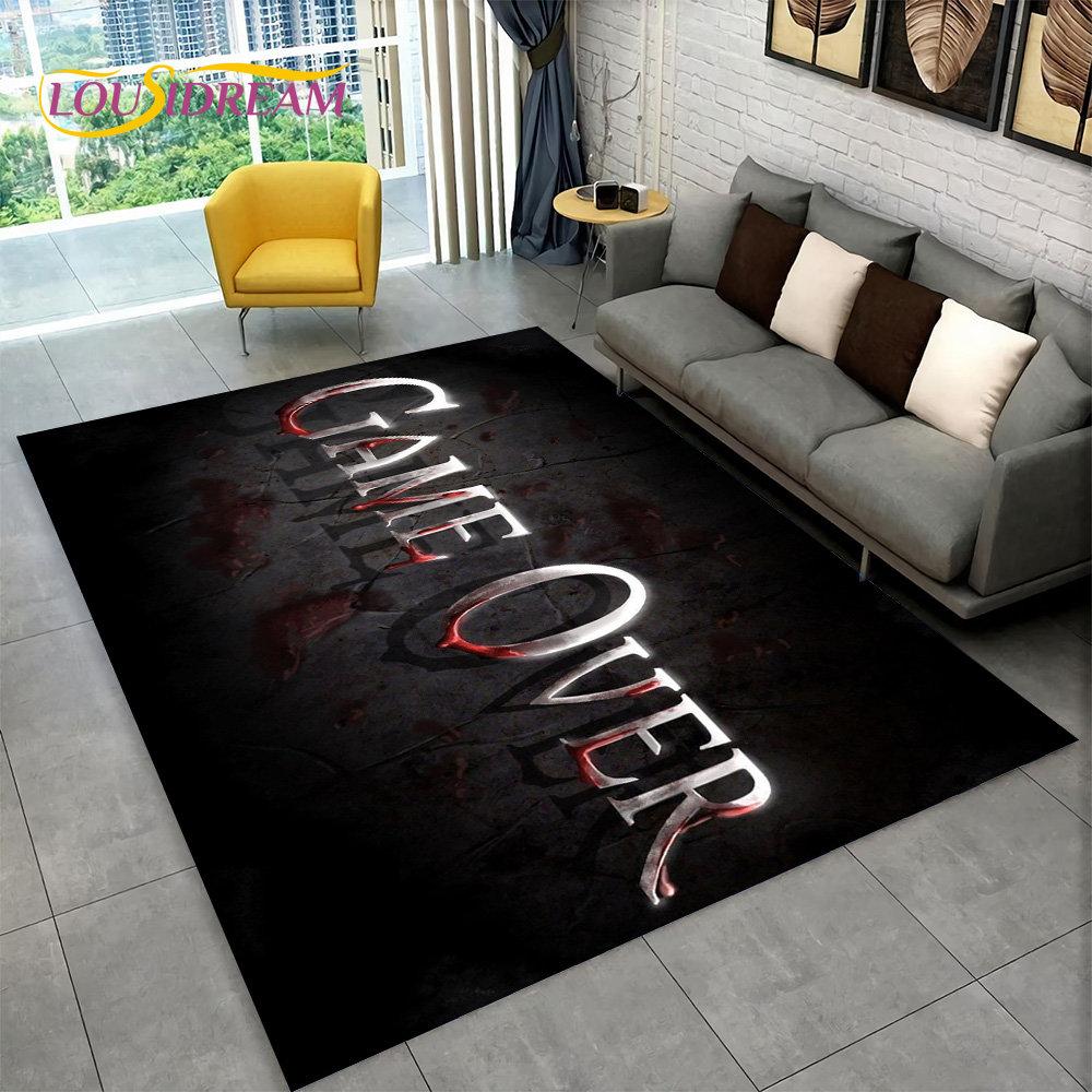 3D Cartoon Gamer Game Over Area Rug,Carpet Rug for Living Room Bedroom Sofa Playroom Doormat Decor,Kids Play Non-slip Floor Mat