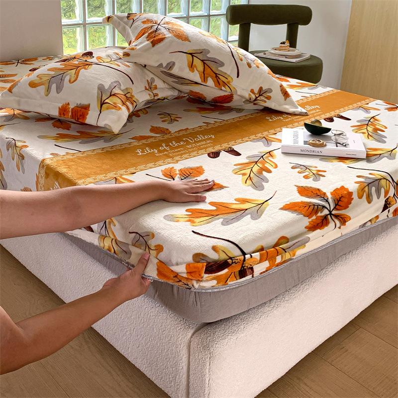 New A-class Milk Fleece Bed Sheet Thickened Warm Mink Fleece Mattress Cover Fully Wrapped