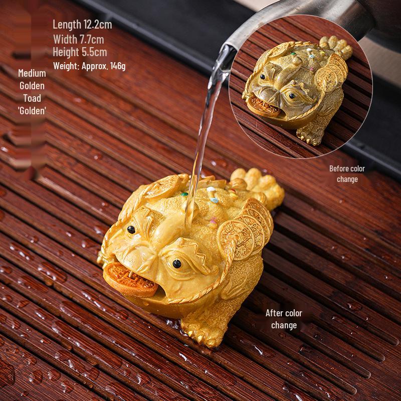 Color-Changing Golden Toad Monk Ornament for Tea Ceremony Decor