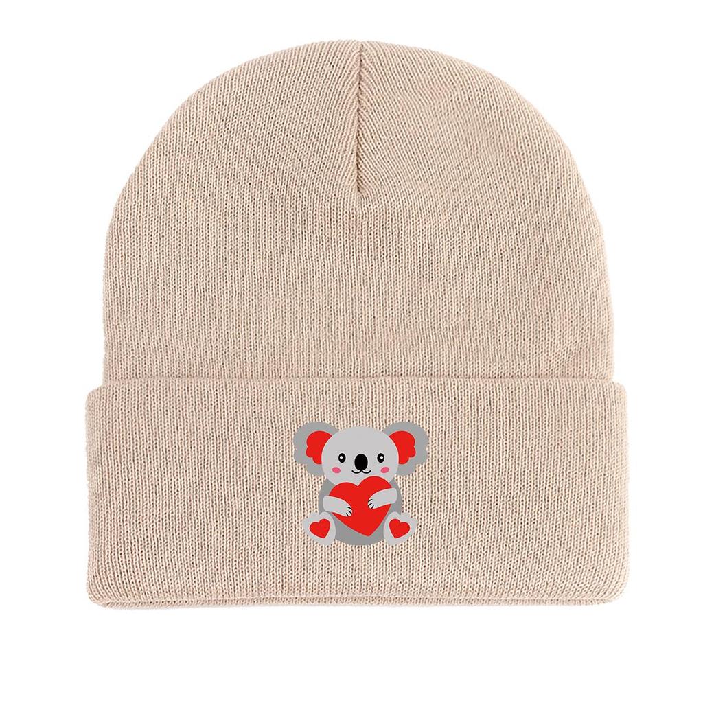 Koala Heart Winter Knitted Cap Beanie, Valentine's Day Man Cap Autumn Candy Color Stylish Bobble Hat Knit Hat Beanie