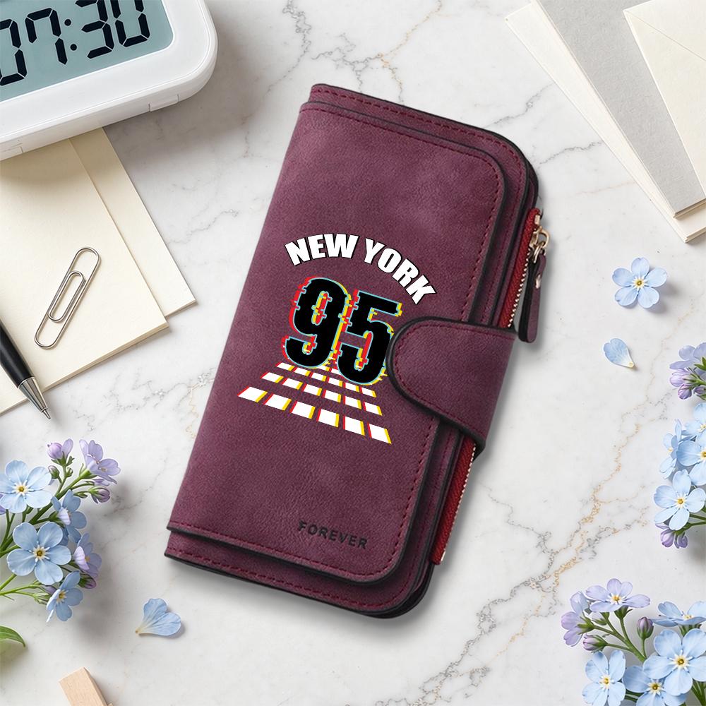 Vintage Long Purse New York Print Multi Slot Card Holder Fashion Portable Wallet for Daily Use