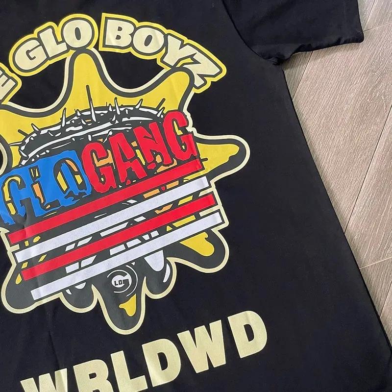 Wysokiej jakości letni T-shirt męski z krótkim rękawem Glo Gang Boyz Worldwide z kreskówkowym motywem napojów, bawełniany T-shirt z krótkim rękawem męski damski