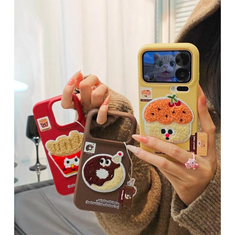 Donut label is suitable for Apple 17pro mobile phone case 16proma x soft glue 13p imitation leather 12pro cartoon