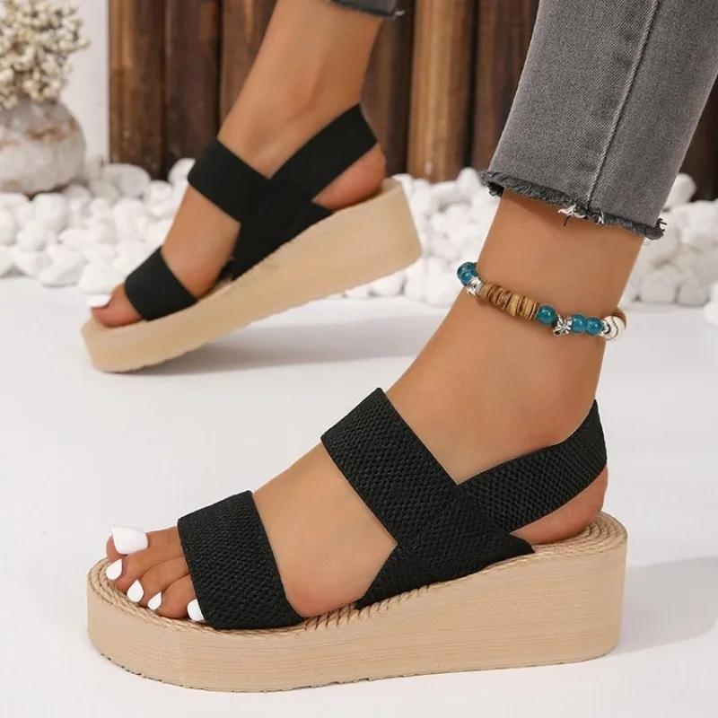 2024 Women's Fashion Trend Anti-slip Wear-resistant Pure Black Belt Soft Soled High-heeled Sandals