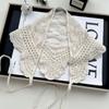 Korean Sweet Handmade Knitted Crochet Hollow Triangle Scarf Solid Color Hair Tie Scarf Hijabs